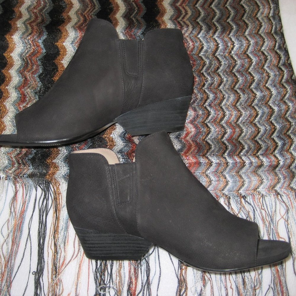 NATURALIZER Open Toe Ankle Booties ~ Gemi ~ Black Suede Upper ~ Sz 6.5W ~ NWOB